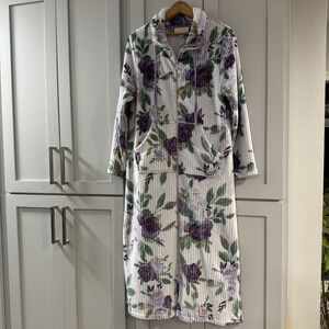 Stan Herman Plush Purple Floral Full Zip Robe House Dress XS Tradwife Loungewear